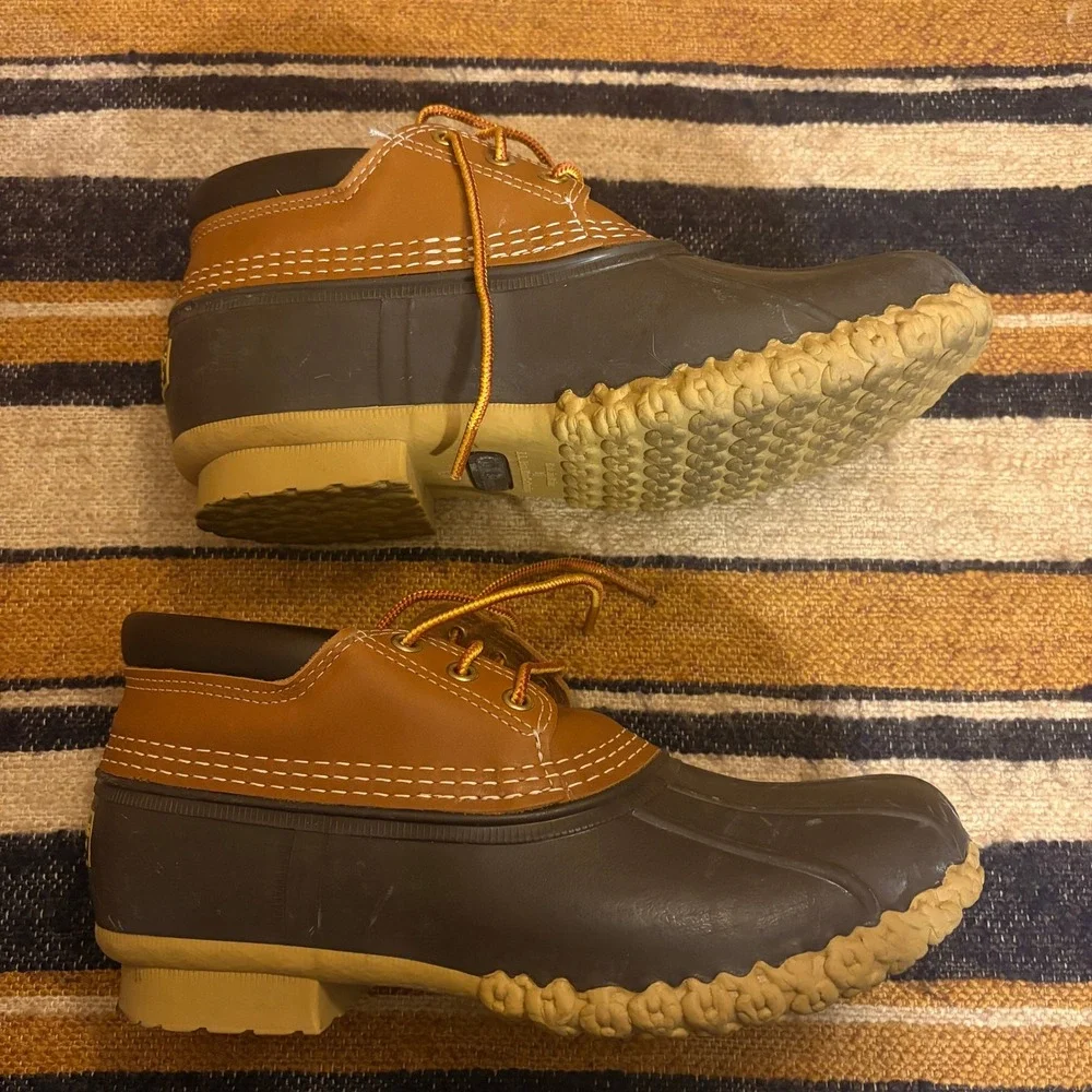 L.L. Bean Rubber Moc Duck Boots 8M Brown Tan Leather Waterproof Made in USA